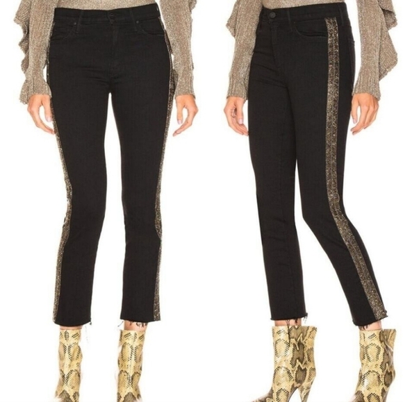 Mother high waisted looker ankle fray skinny jeans guilty flash gold metallic 26 - Picture 2 of 12